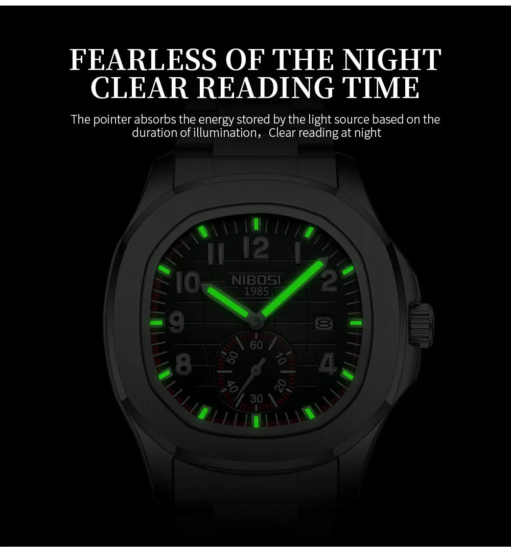 NIBOSI Sport Mens Watch Top Brand Luxury AQUANAUT Quartz Watches for Men Waterproof Luminous Stainless Steel Watch Reloj Hombre